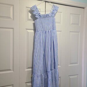 OMZIN Plaid Maxi Smocked Sundress